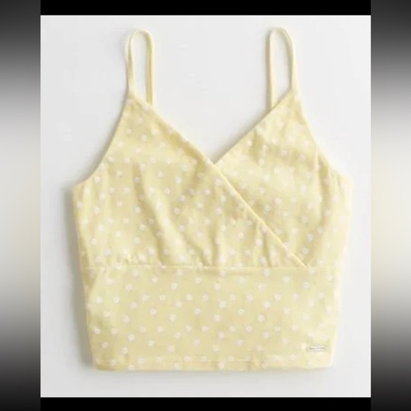 Hollisters Must-Have Crop Wrap Cami Yellow w Tiny White Flowers Size Large - Picture 1 of 13